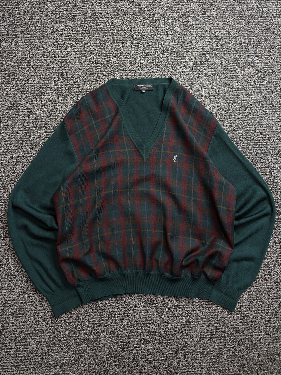 90s 입생로랑 자수로고 아카이브 체크 패턴 니트 2024 상품이미지2