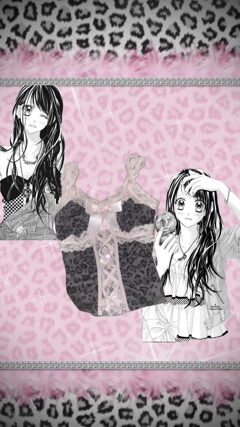 빈티지 레오파드 히메갸루깔 레이스 호피 리본 슬리브리스 상품이미지1