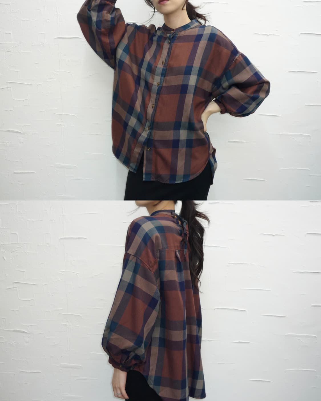 back bow check blouse 상품이미지1