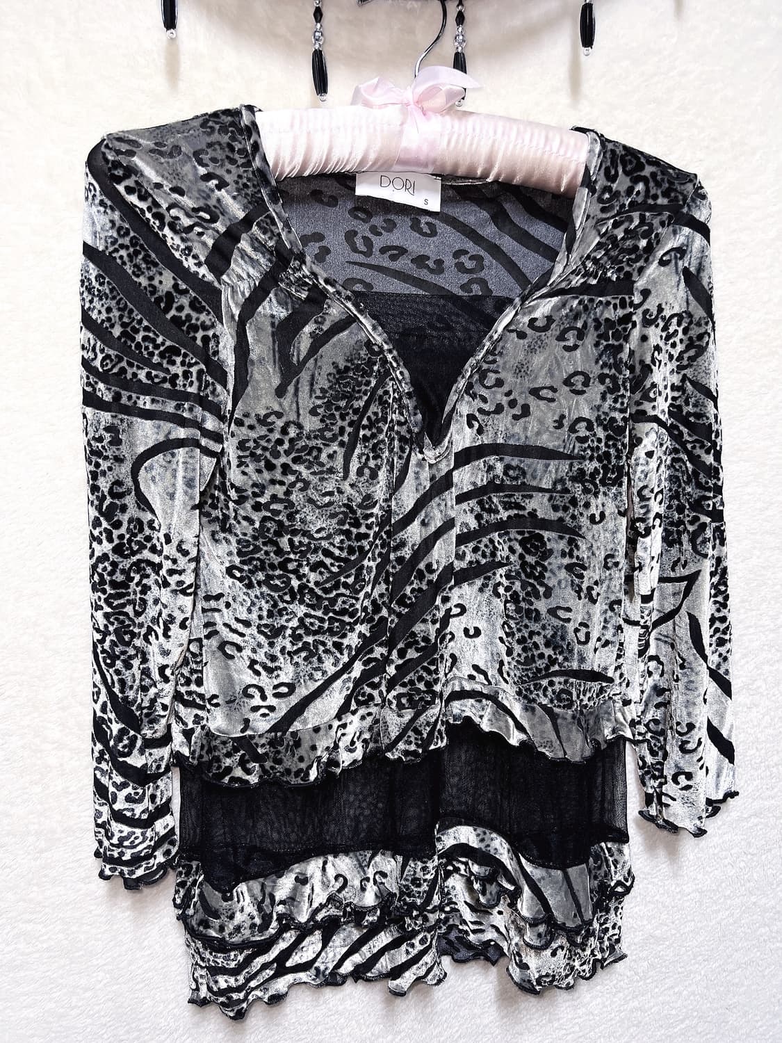 레오파드 호피 지브라 애니멀패턴 오네갸루 펑크 시스루 벨벳탑 오리엔탈 상품이미지7