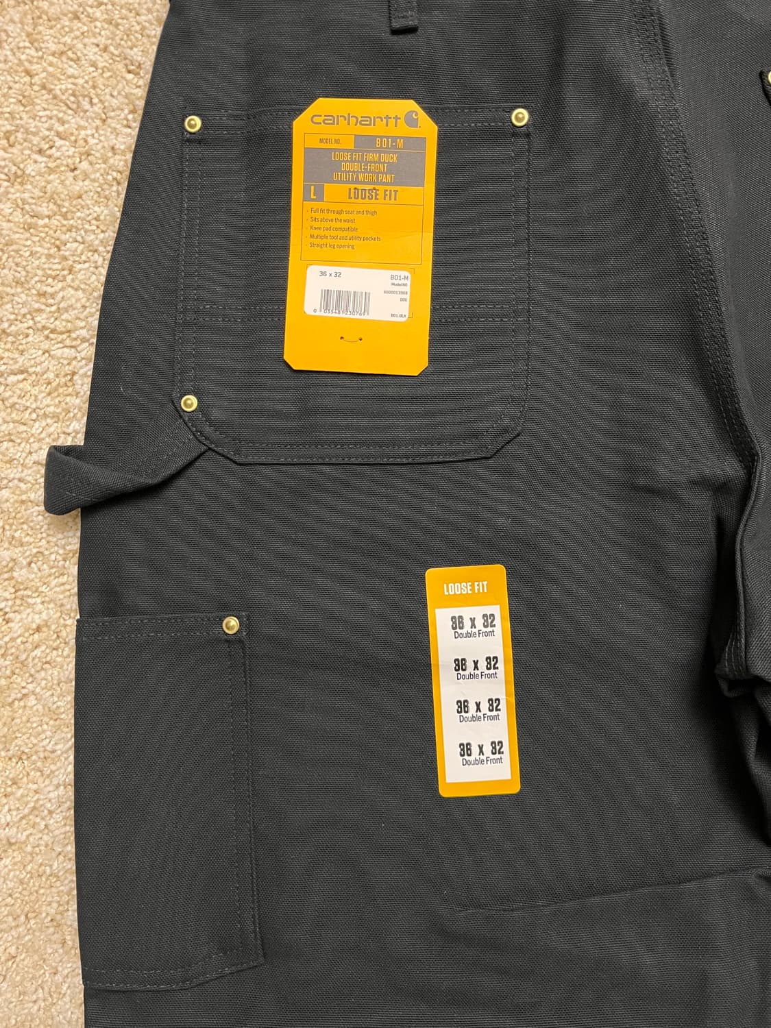 [새상품/36*32BLK] 칼하트 B01 더블니, 더블 프론트 워크 팬츠 상품이미지6