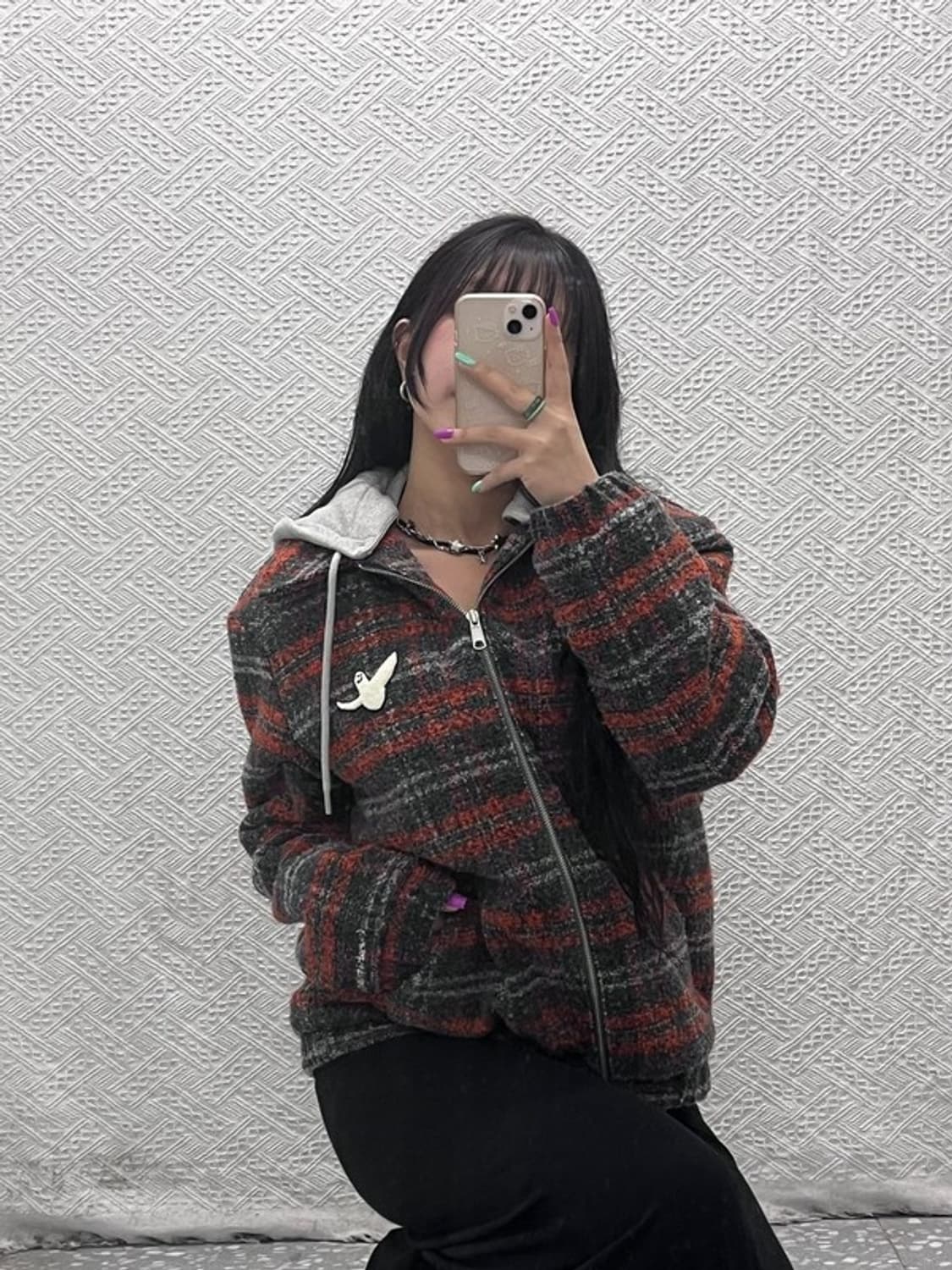 와릿이즌 와키윌리 키치 오렌지 체크 후드 자켓 M C07225 상품이미지2