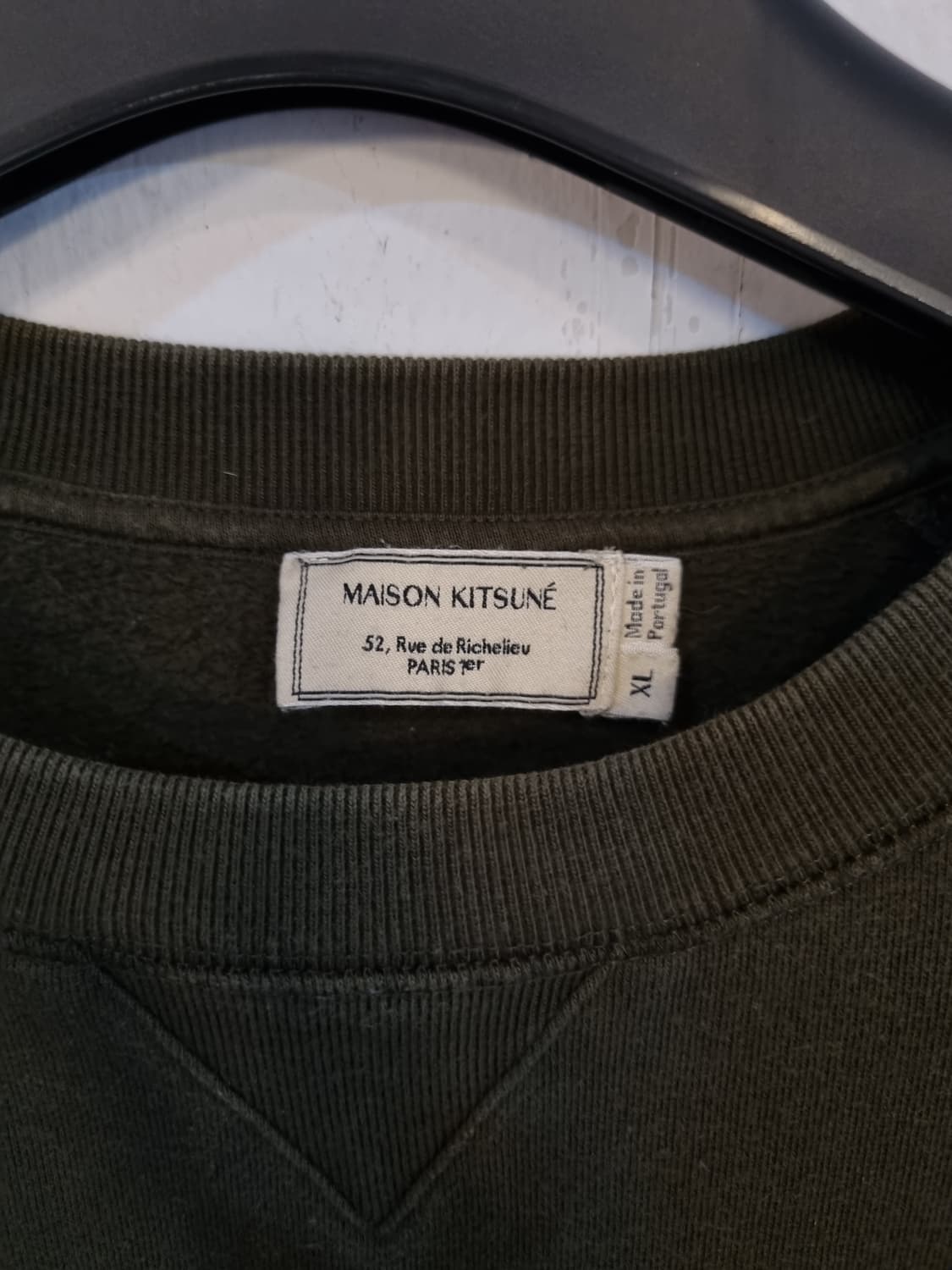 메종키츠네 트리컬러 폭스 기모 맨투맨 XL 카키 상품이미지4