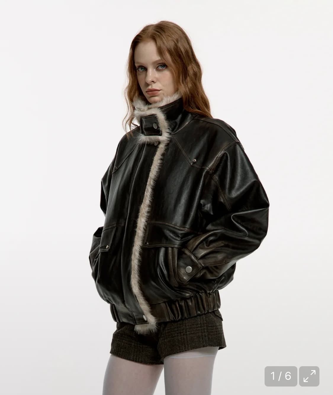 러프넥 워싱 레더 무스탕 자켓 상품이미지2