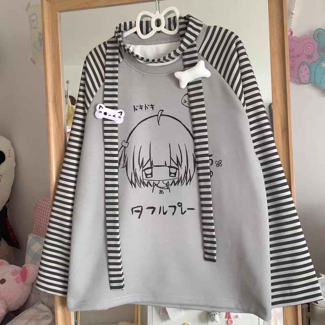 서브컬쳐 롱슬리브 오버핏 귀여운 긴팔 티셔츠 빈티지 중브 상품이미지1