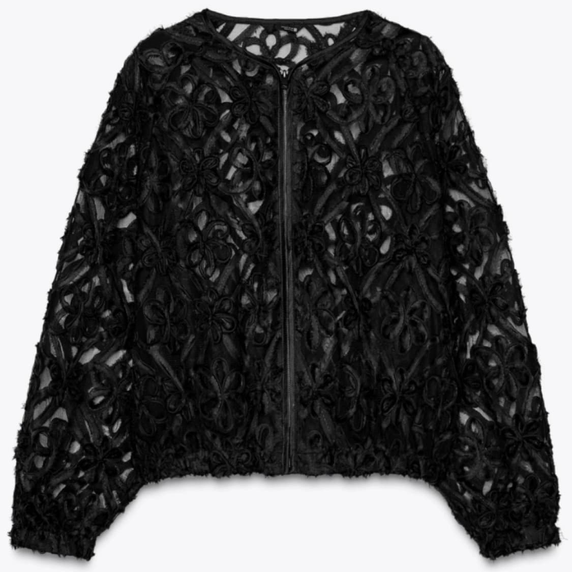 자라 블랙 플라워 레이스 집업 가디건 상품이미지1