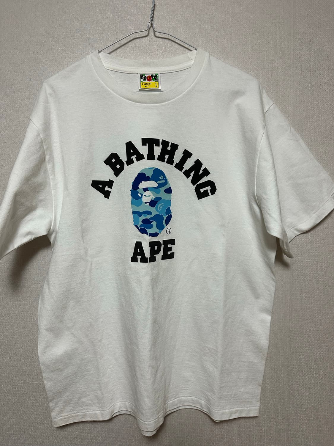 (BAPE) 블루 카모 빅 로고 화이트 반팔 티셔츠 L사이즈 상품이미지2