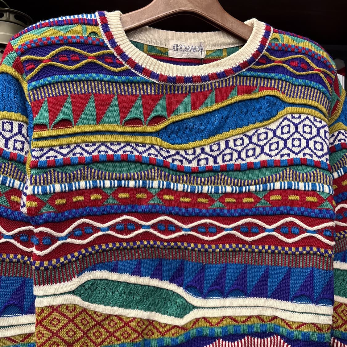 90s JPN 빈티지 멀티컬러 입체 케이블 쿠지패턴 스웨터 N162 상품이미지3