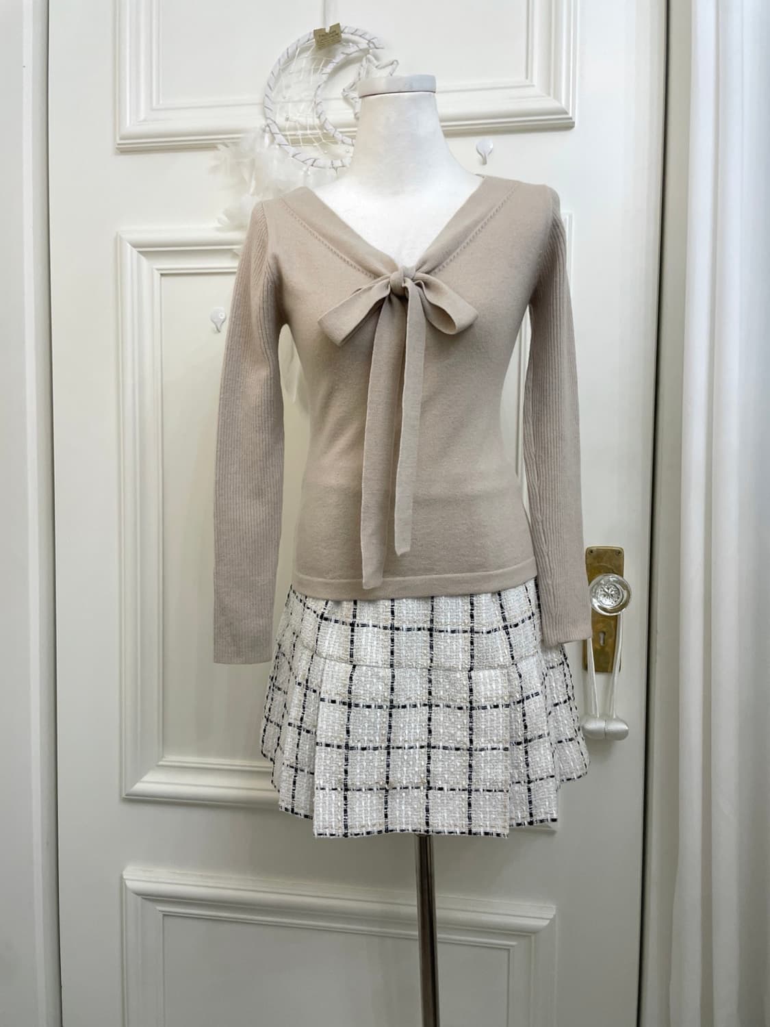 white check tweed pleats lovely skirt 상품이미지6
