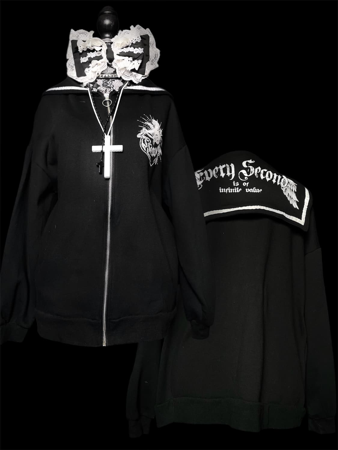 JPN 펑크 세일러 카라 천사 블랙 후드집업 상품이미지1