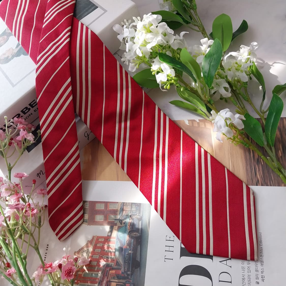 버버리 면·실크 레드 스트라이프 넥타이 9.1cm A~B등급 K2131 상품이미지3