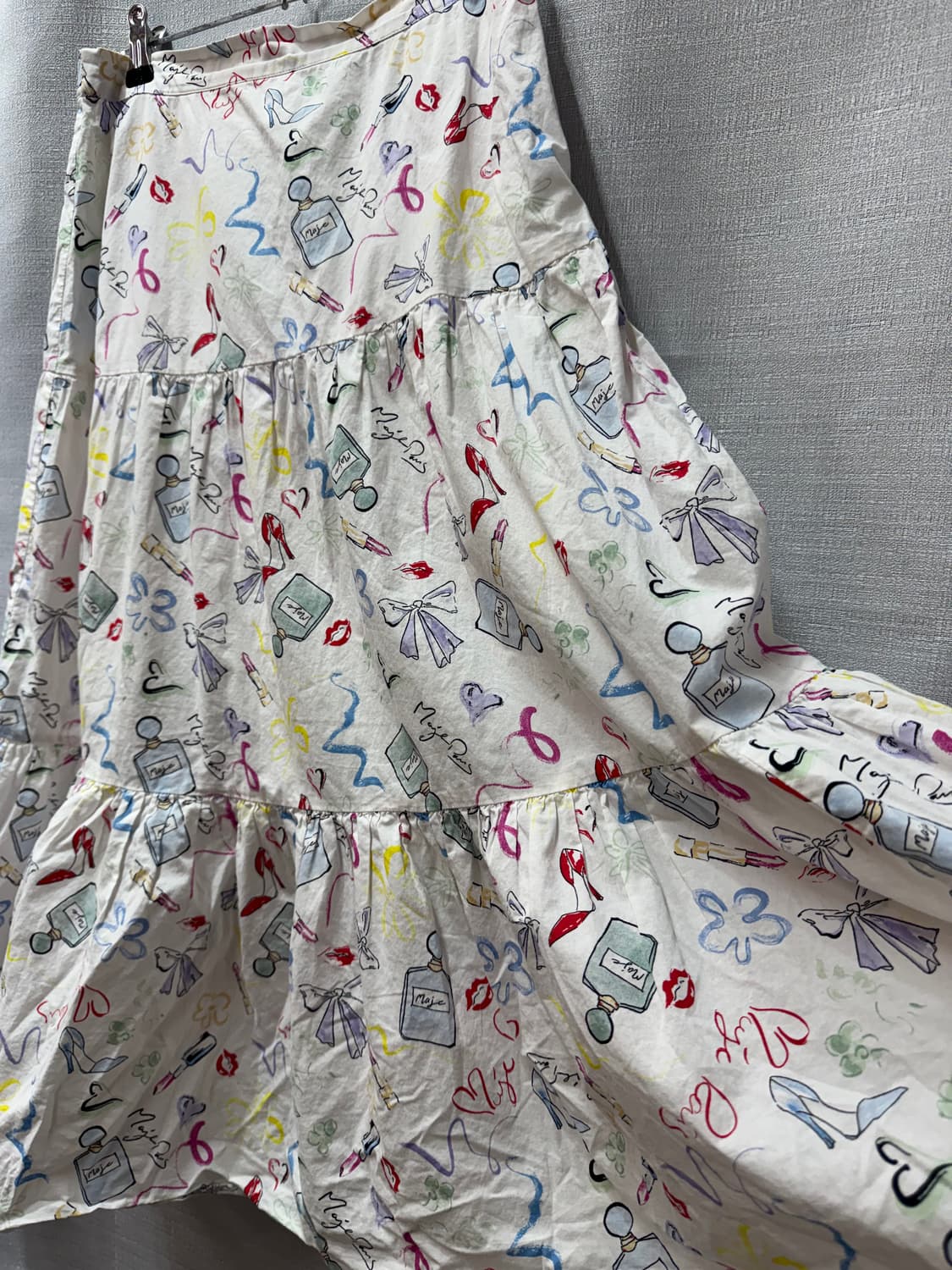 마쥬 향수/립스틱 프린팅 패턴 티어드 빈티지 롱 스커트 27~28 상품이미지2