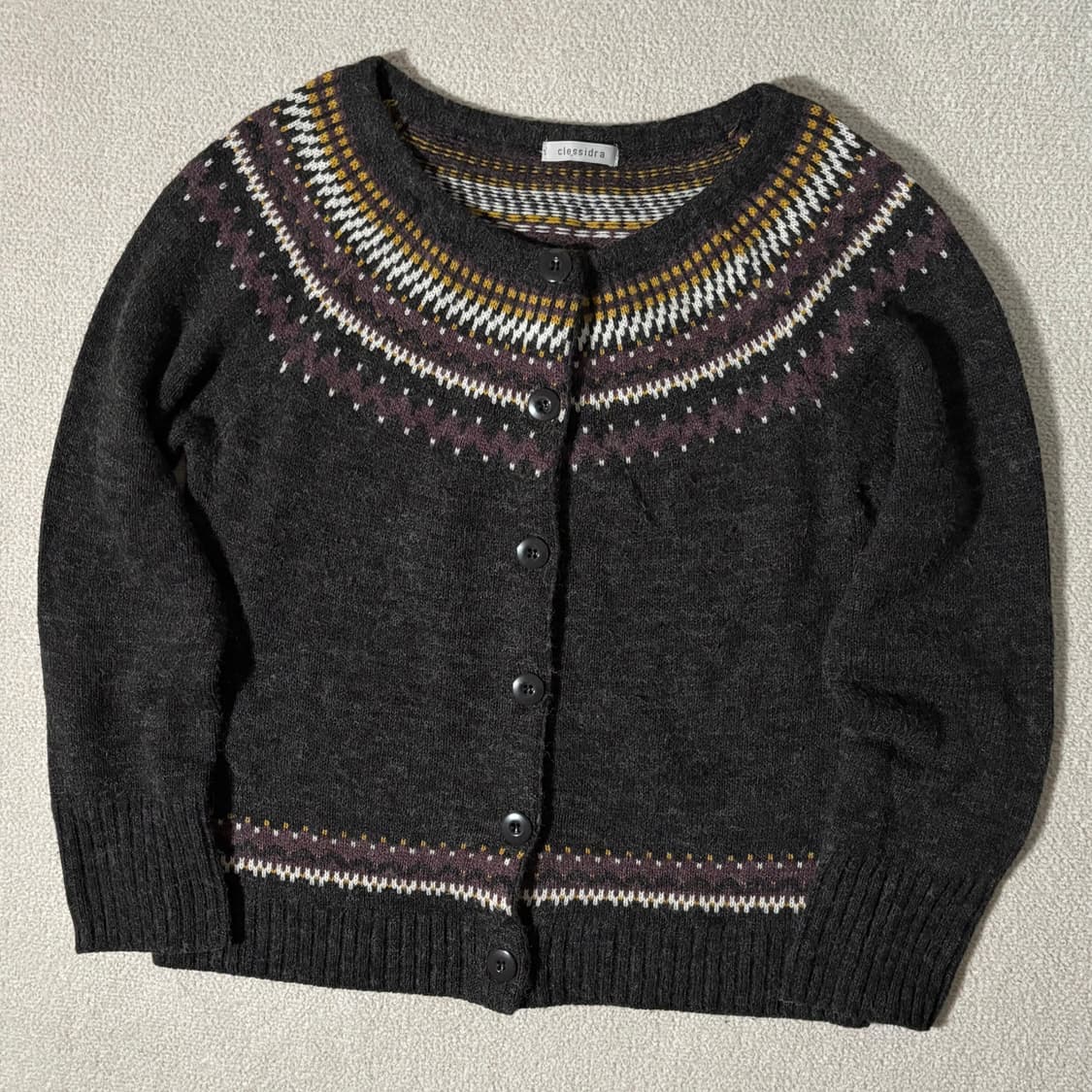 일본빈티지 차콜 패턴 포인트 니트 가디건 상품이미지1