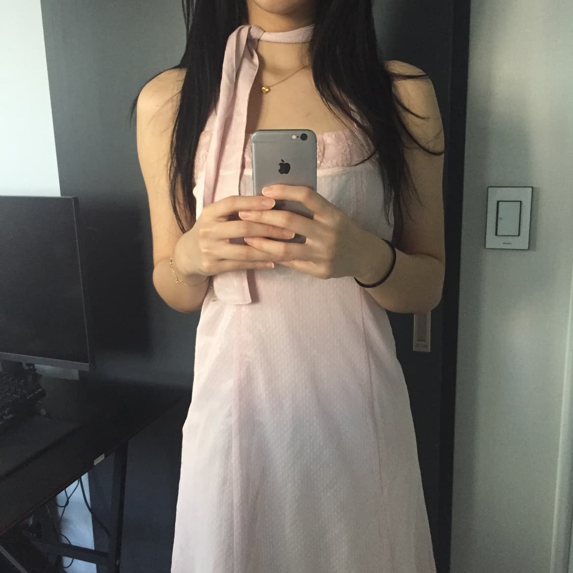 도트 레이스 플라워 홀터 딸기우유 원피스 상품이미지2