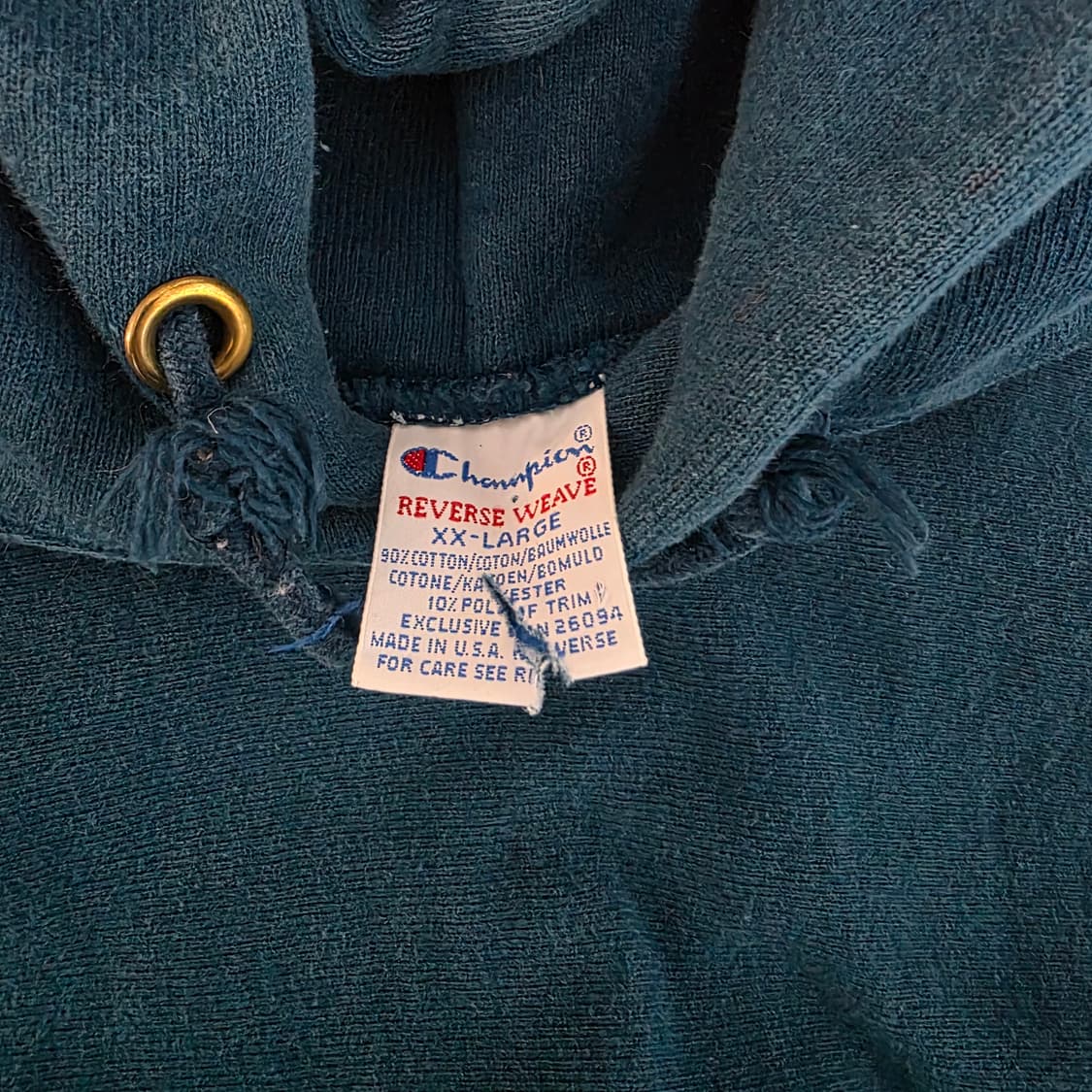 [XXL] 90s 빈티지 챔피온 리버스위브 페이딩 터콰이즈 블루 후드 상품이미지4