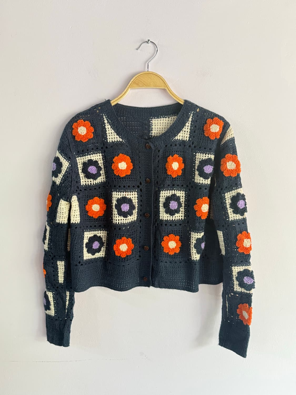 일본진티지) 꽃 뜨개 가디건 상품이미지4