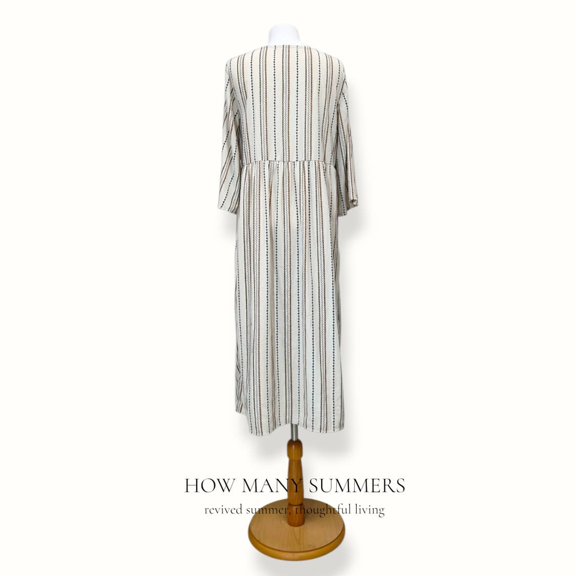 에스닉 스트라이프 롱 원피스 L 아이보리 브이넥 로브 7부 상품이미지3