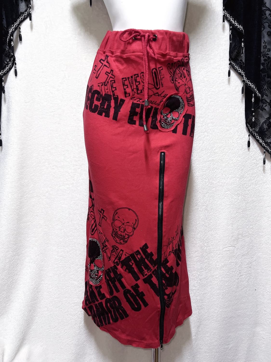 고스트오브할렘 y2k 와투케 고스펑크 스컬 프린팅 지퍼 맥시 롱스커트 상품이미지4