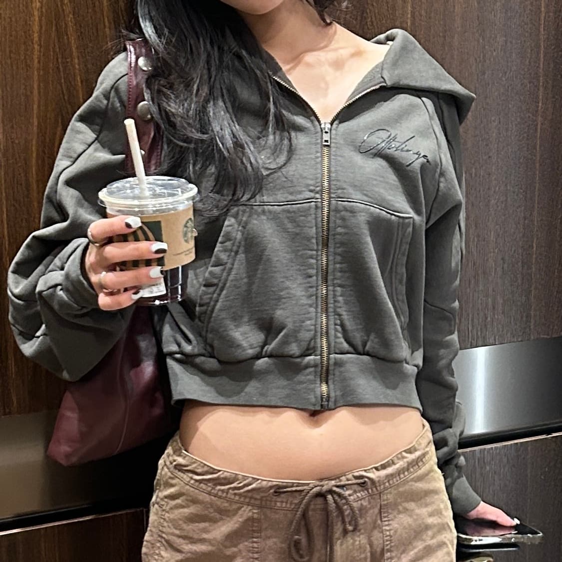 오토링거 우먼 멀티라인 집 후디 다크 브라운 워시 S 상품이미지2