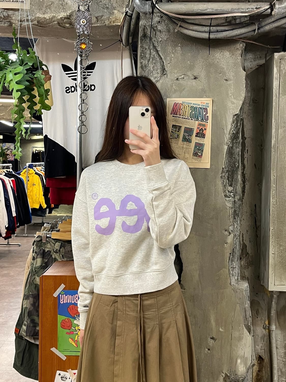 리 크롭 맨투맨 그레이 S #csz646 상품이미지2