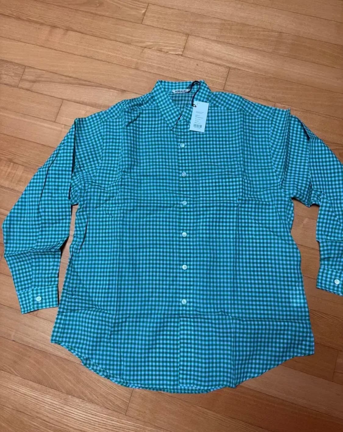 오라리 25ss 깅엄 체크 셔츠 그린 5 상품이미지3