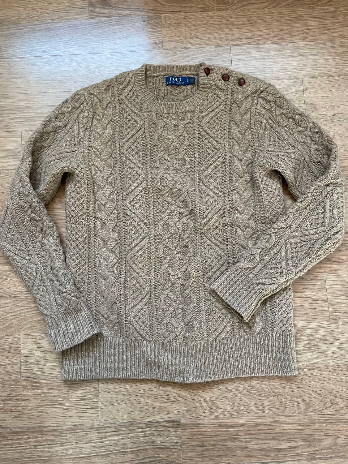 폴로 베이지 케이블 어깨 호두 버튼 핸드 니트 울 rrl 컨트리 랄프로렌 상품이미지1