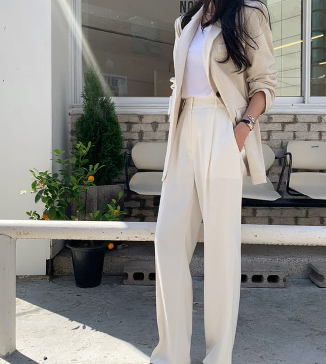 화이트 펀틱 슬랙스 팬츠 상품이미지1