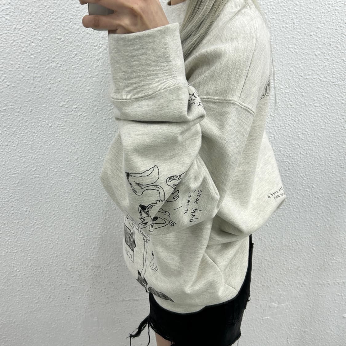 돔레벨 도날드덕 스케치 프린팅 백멜란지 맨투맨 L 상품이미지2