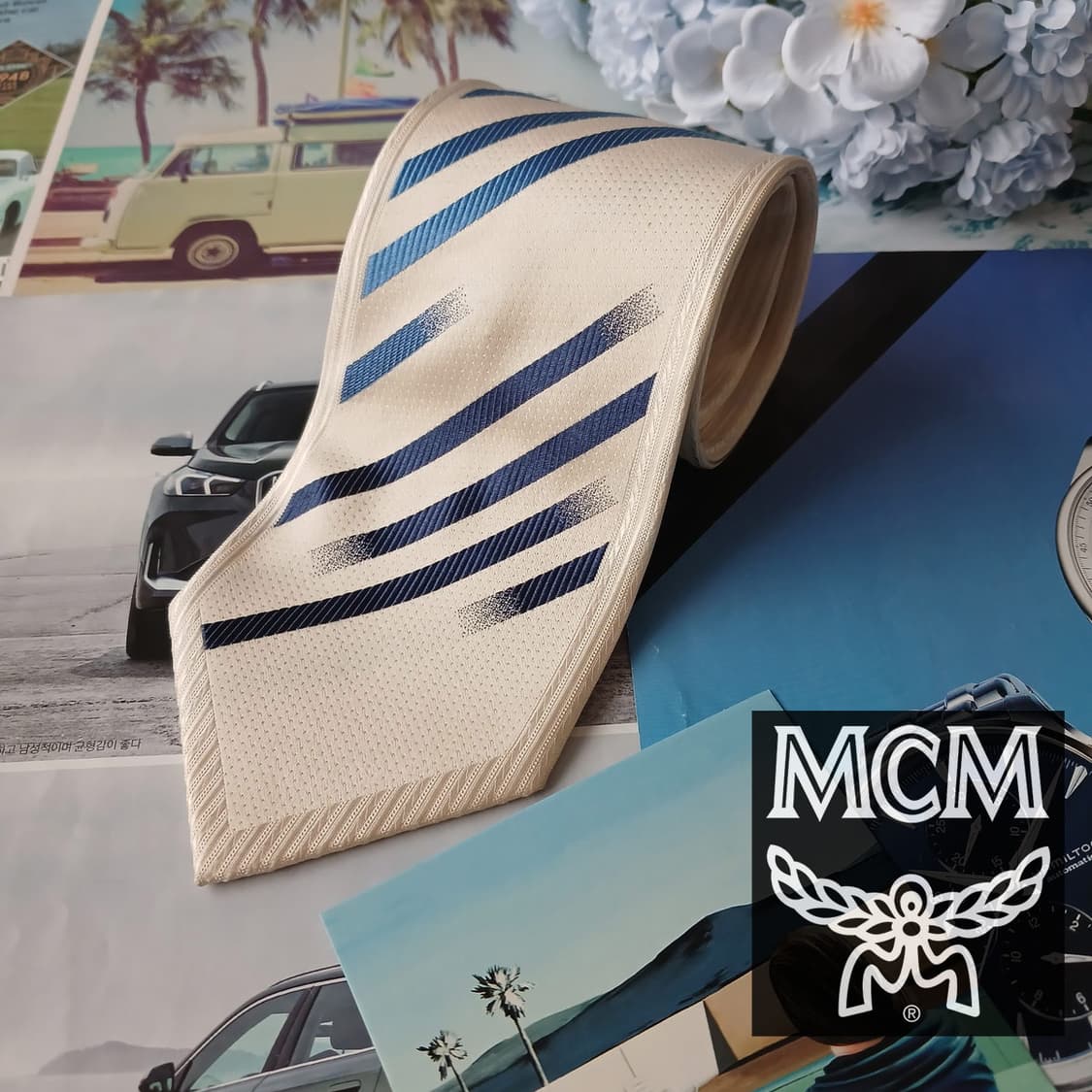 MCM 실크 아이보리 스트라이프 넥타이 9.4cm A등급 A19258
 상품이미지2