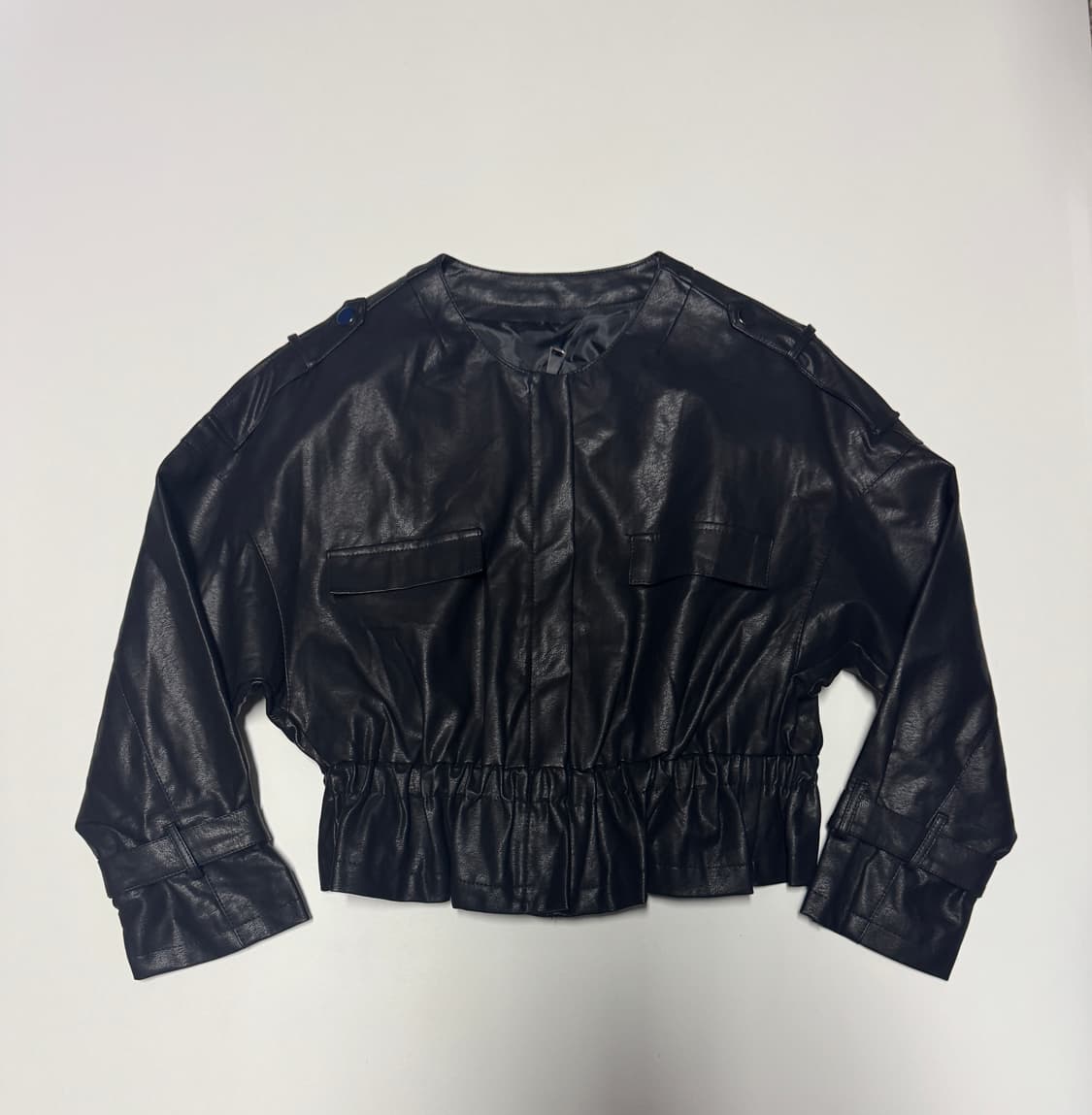 여성 빈티지 페이크 레더 미들 밴드 집업 크롭 자켓 S 상품이미지1