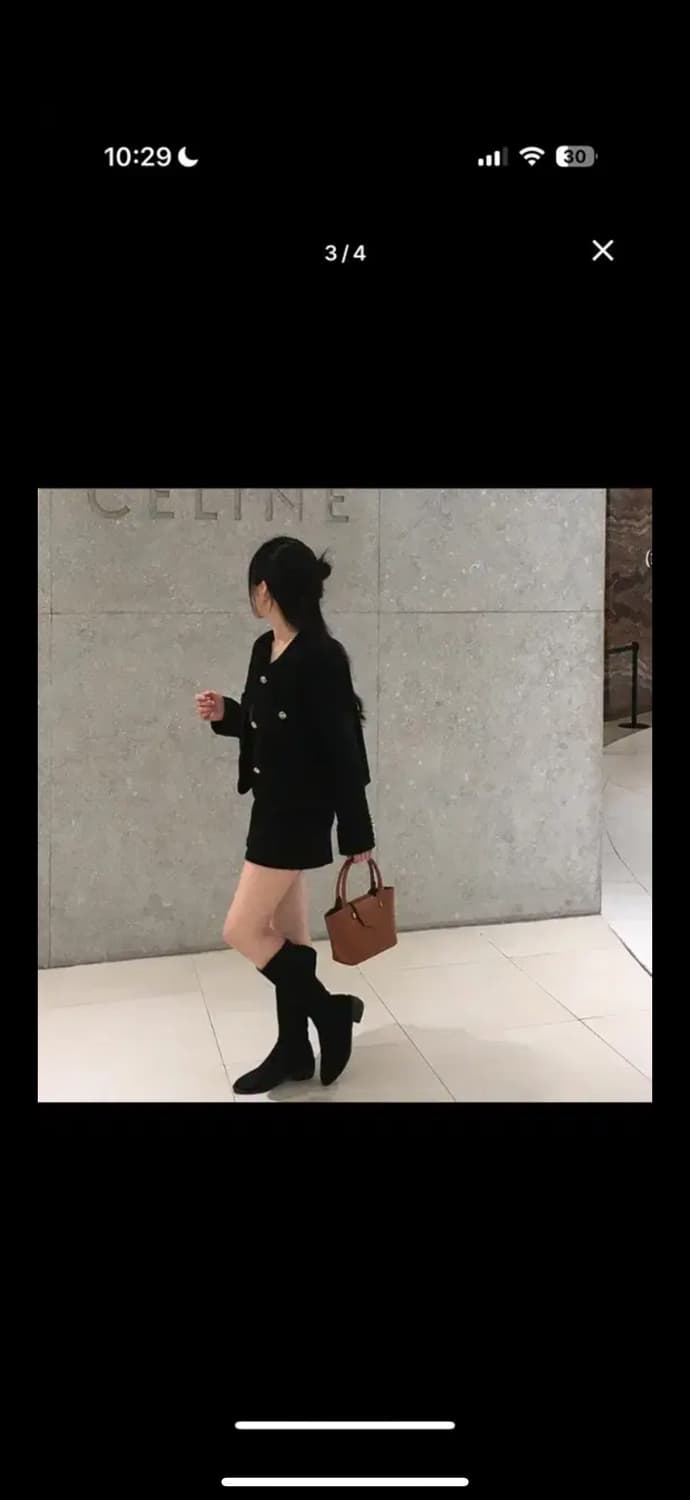 퀄팅안감/결혼식하객룩추천 ~]금장 트위드 노카라 라운드넥 긴팔 상품이미지2