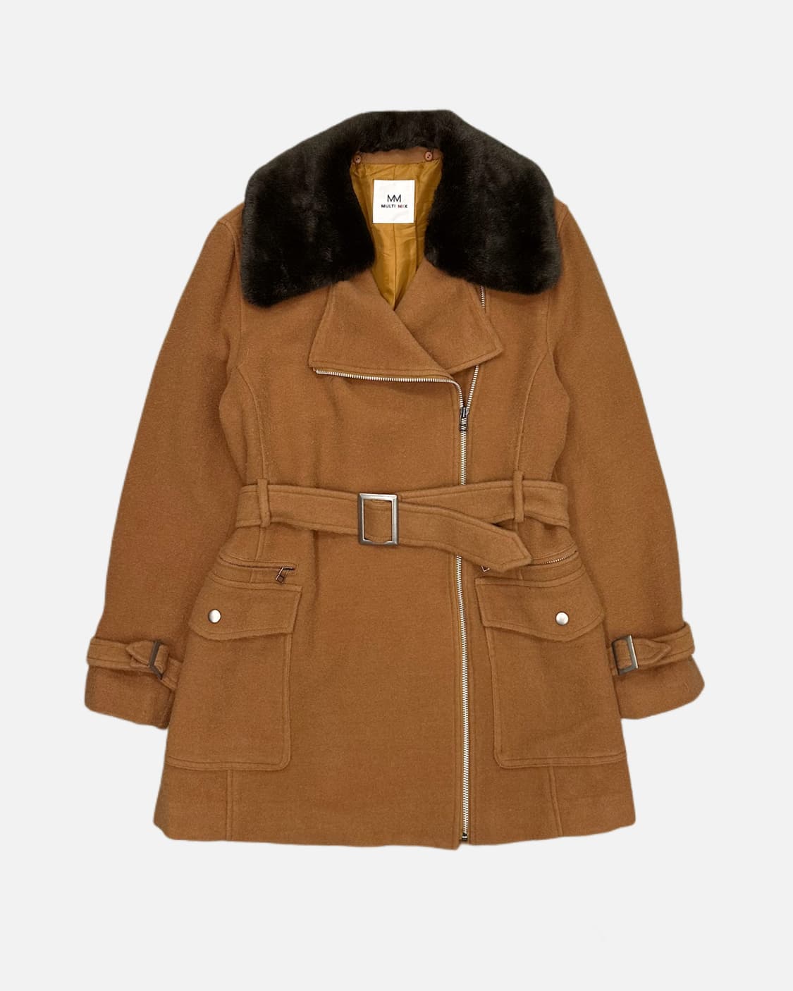 camel belted fur wool coat 상품이미지1