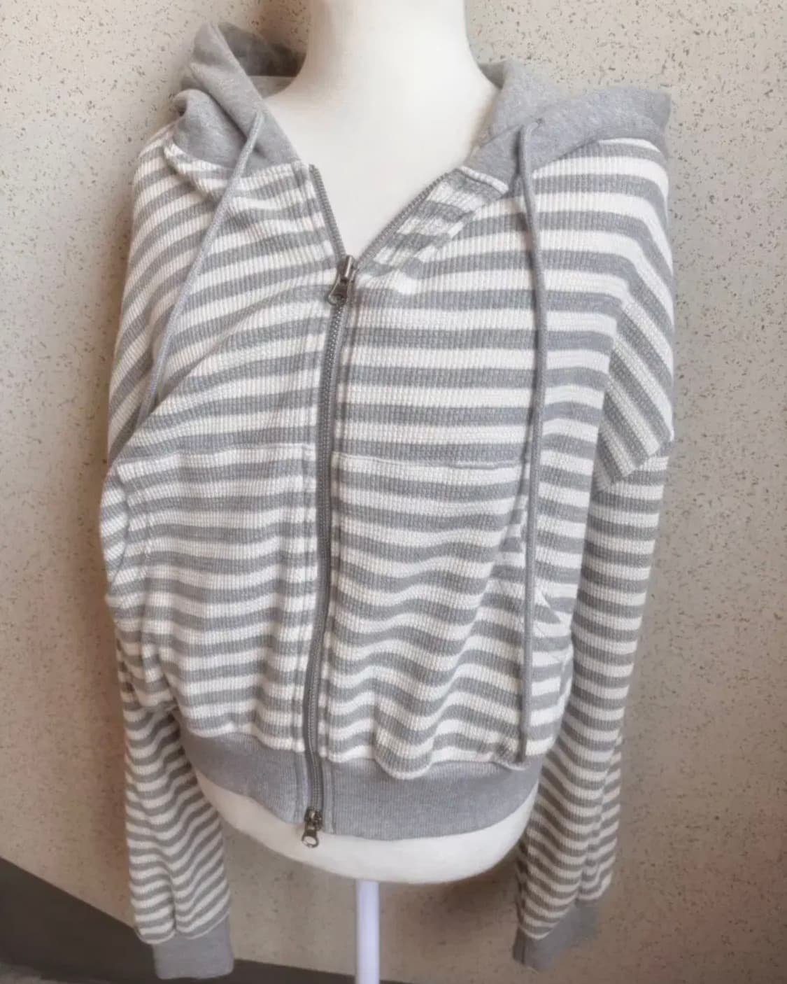 러블리 빈티지 스트라이프 그레이 후드집업 상품이미지5