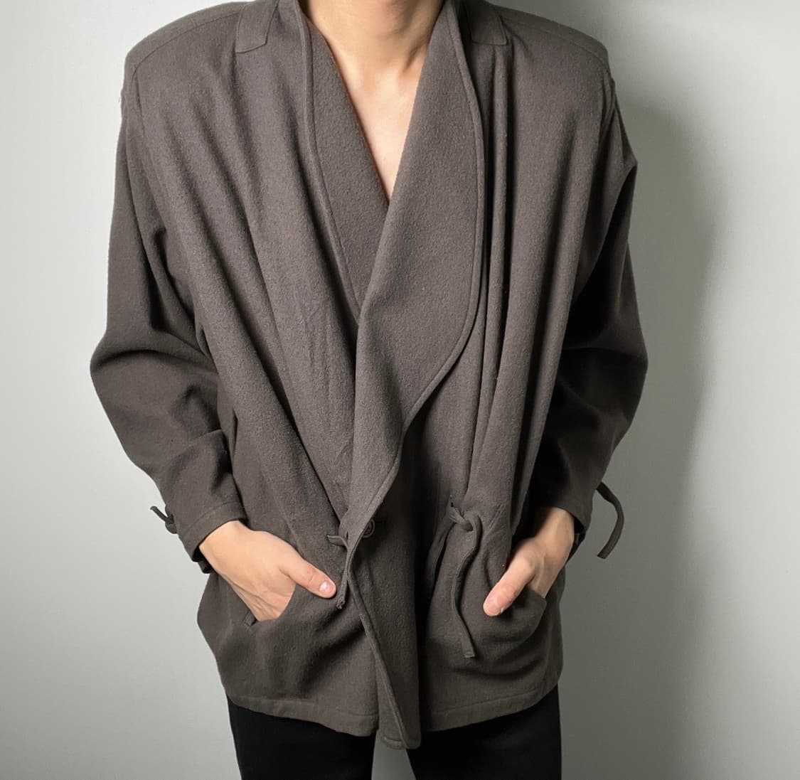 80's 이세이미야케 니트 테리 숄 칼라 랩 자켓 상품이미지1