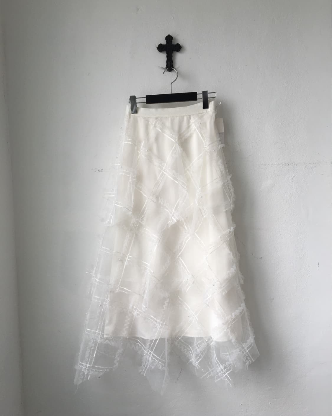 Pattern lace unbalanced sha long skirt 상품이미지1