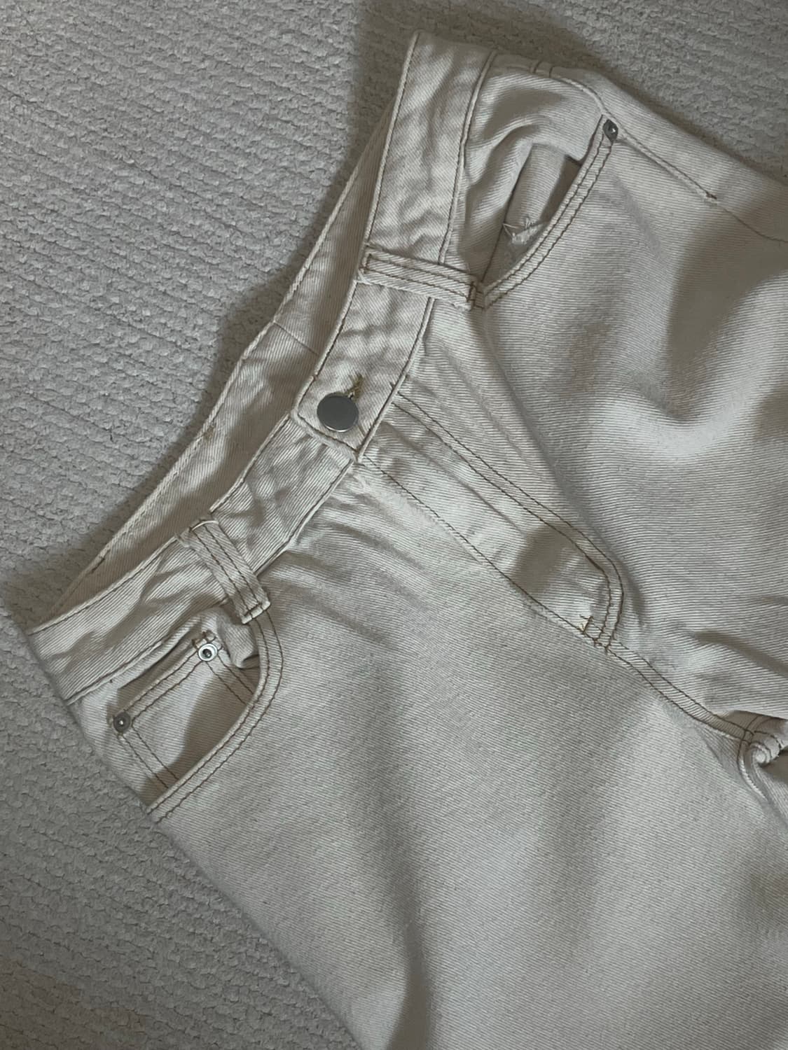 남여공용 와이드 데님 팬츠-베이지 L 상품이미지7