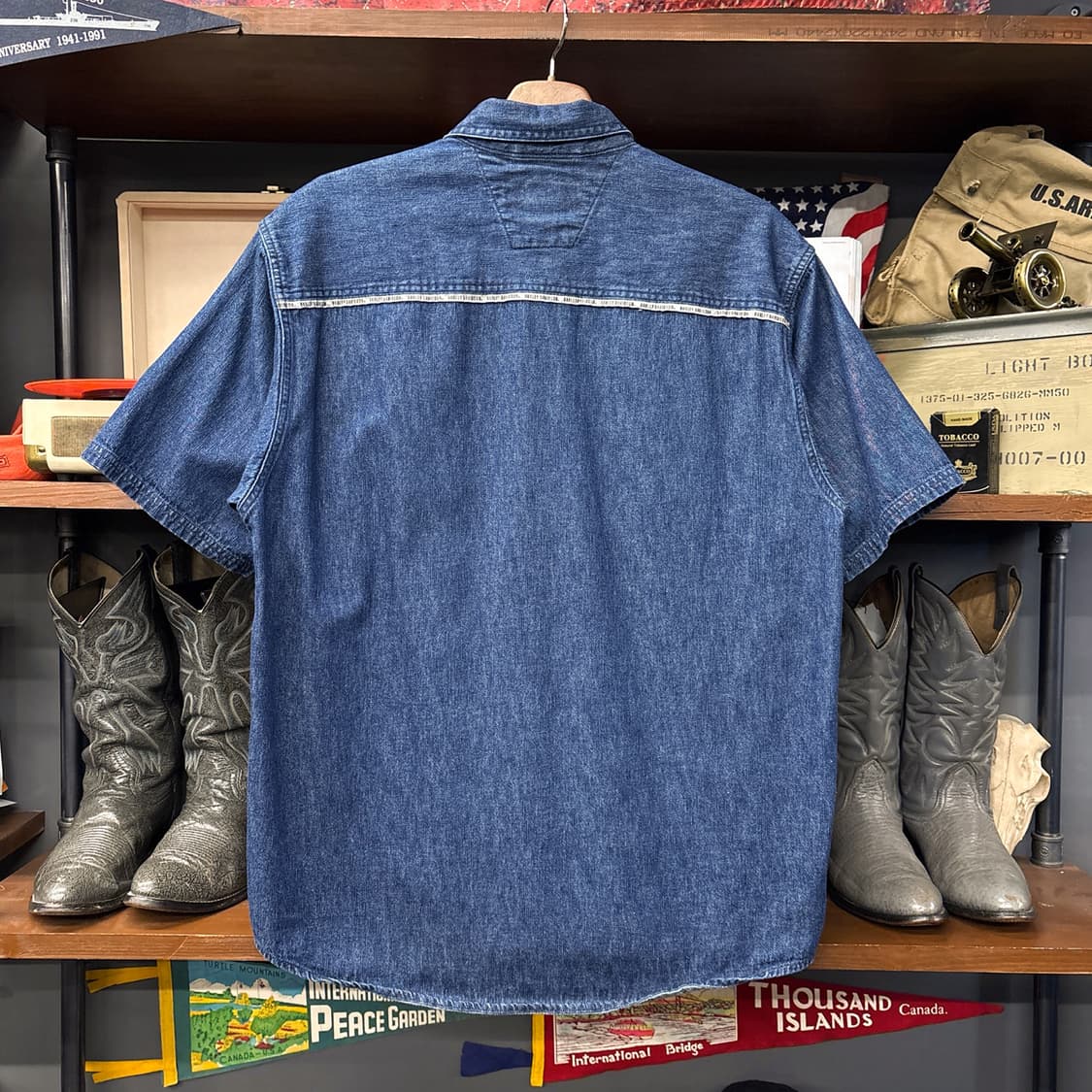 00s 할리데이비슨 내츄럴 워싱 데님 워크셔츠 로고스냅 N1252 상품이미지2