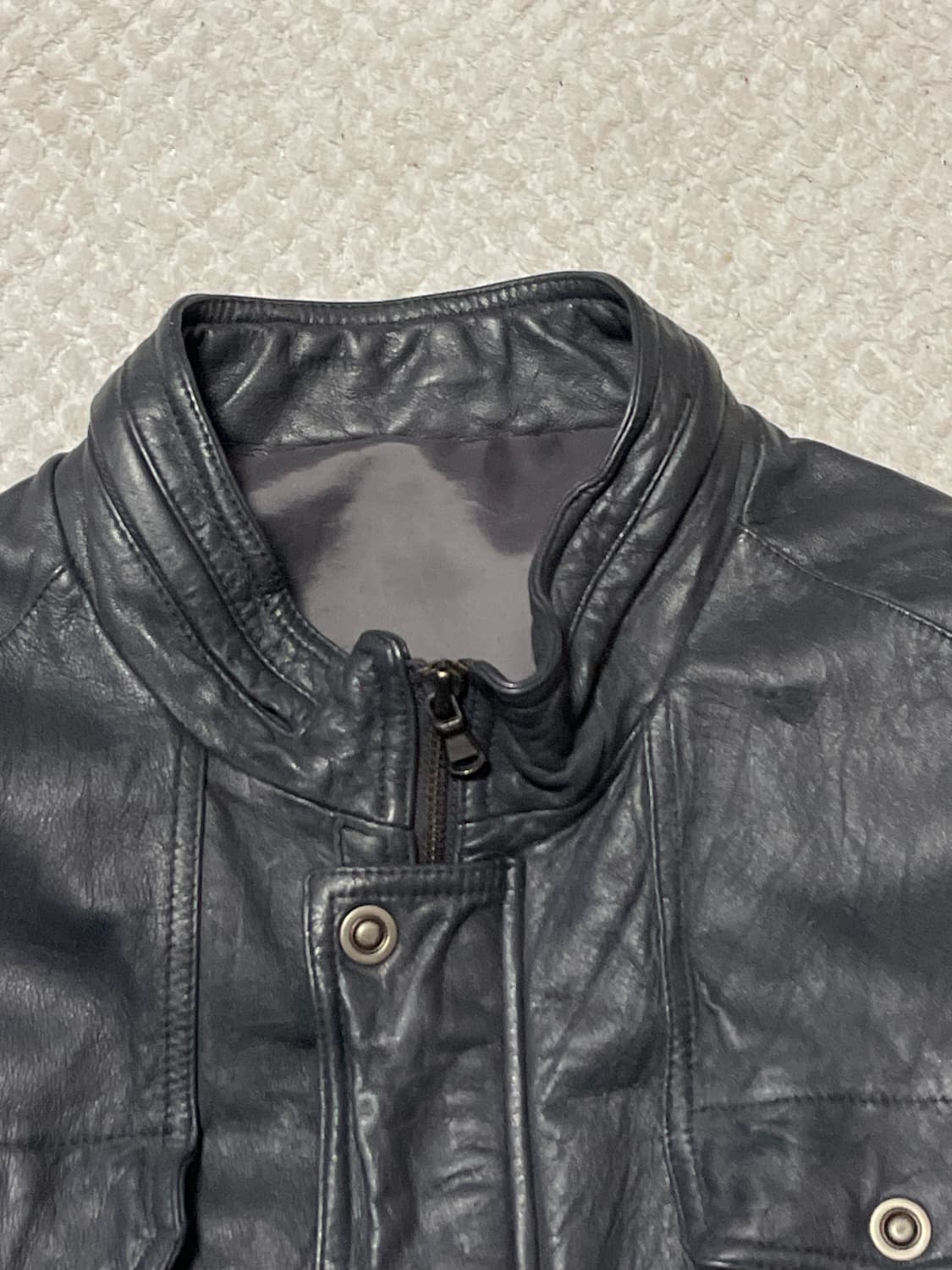 웨스턴 무드 램스킨 양가죽 절개 포켓 레더 자켓 상품이미지5