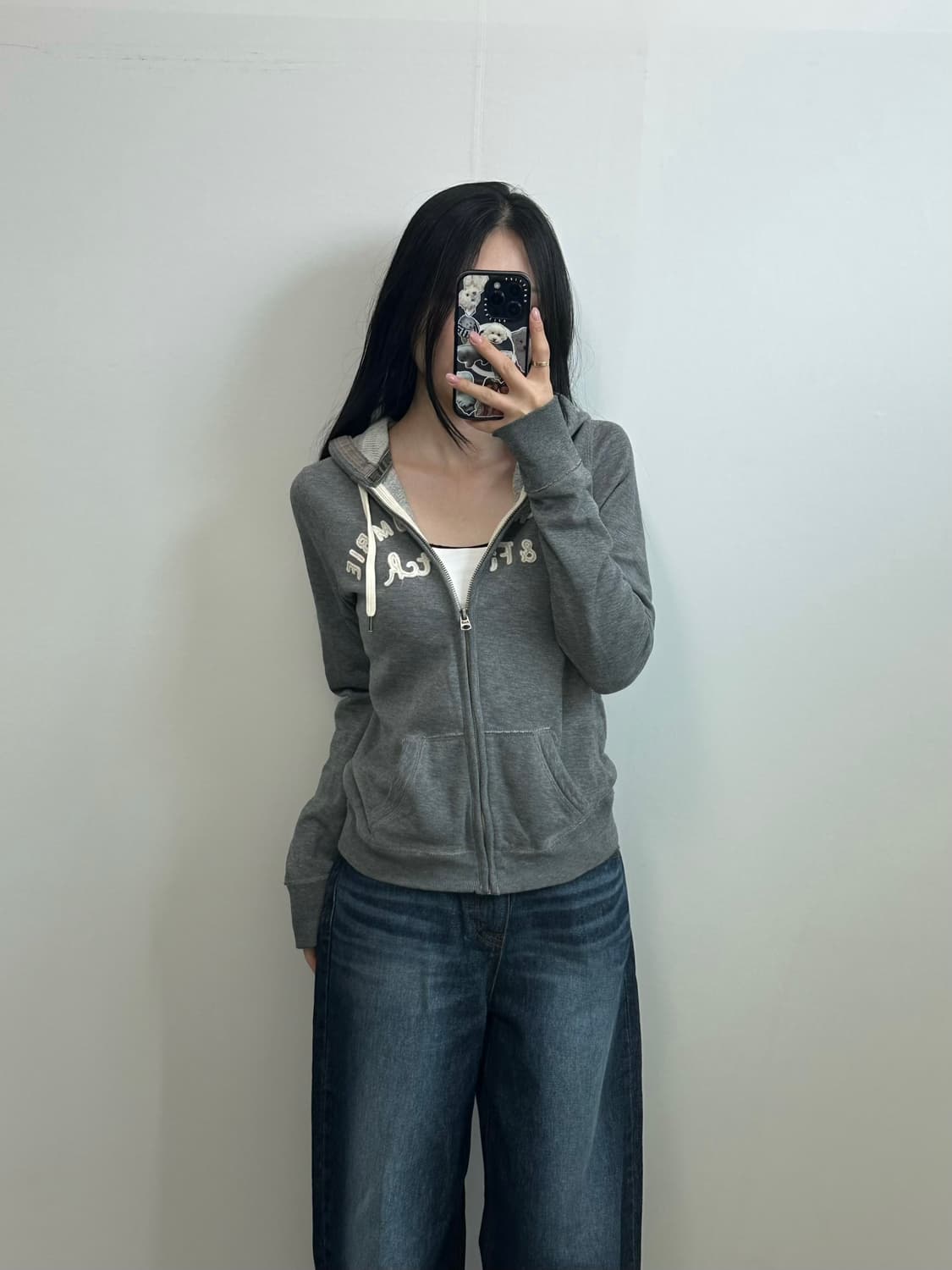 아베크롬비 y2k 와투케 그레이 딱붙 후드집업 상품이미지1