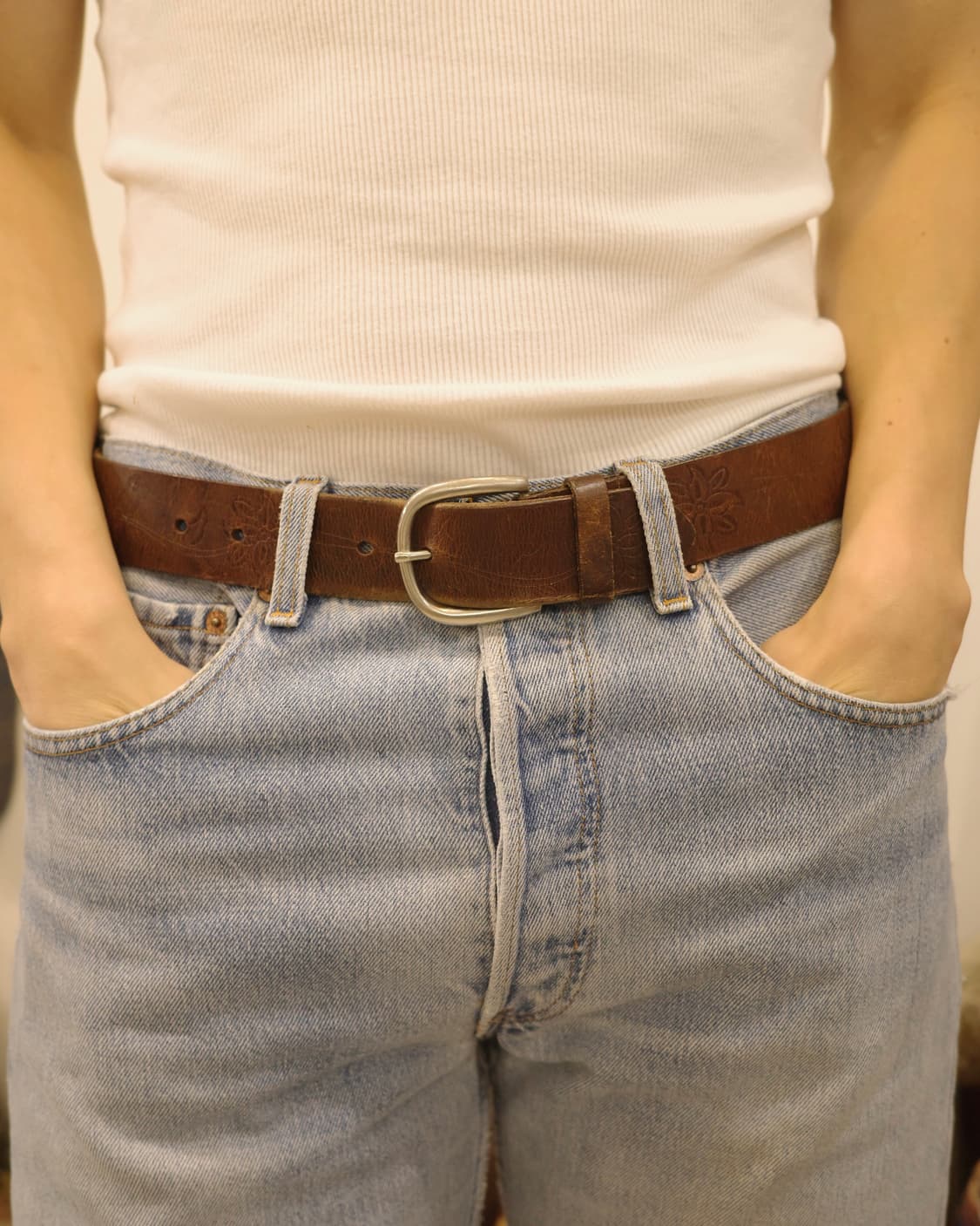 vintage flower leather belt 상품이미지5