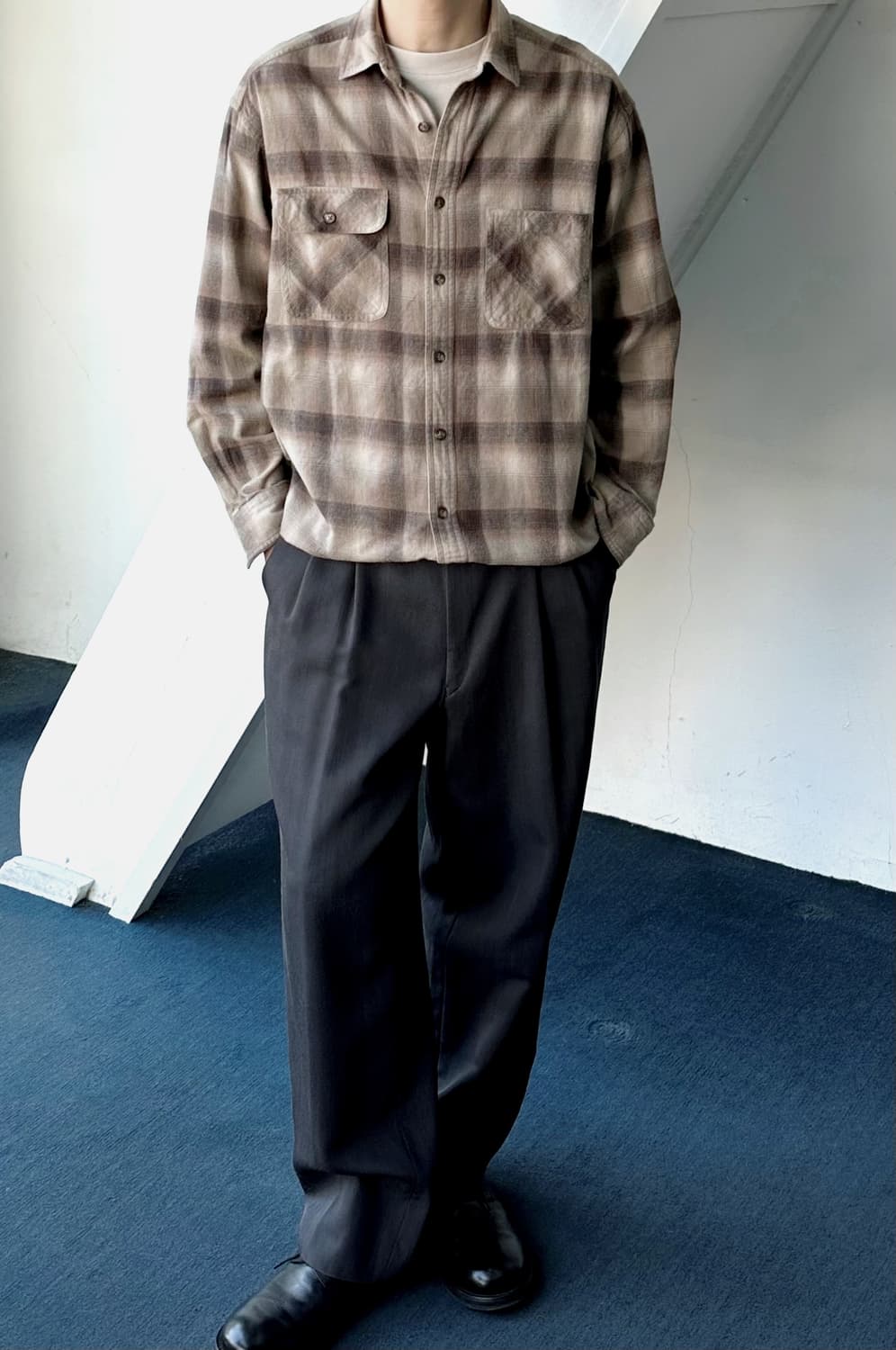 Cotton woven nel check shirt 상품이미지9