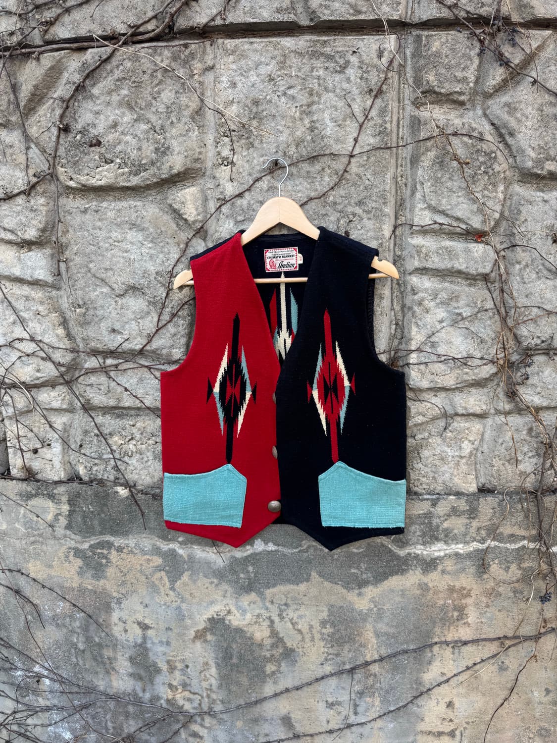 인디언 모터사이클 복각 핸드 우븐 울 오르테가 웨스턴 치마요 베스트 조끼 상품이미지1