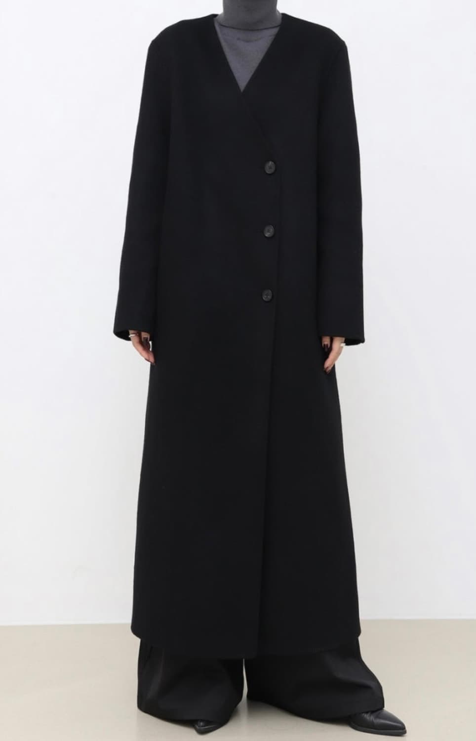 트리밍버드 캐시미어 논카라 코트 (블랙) 상품이미지1