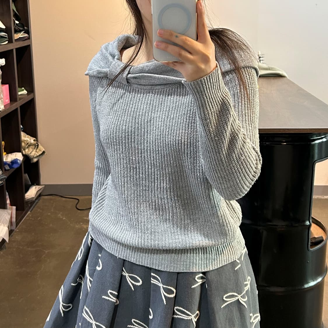 그레이 리본디테일 니트 상품이미지2