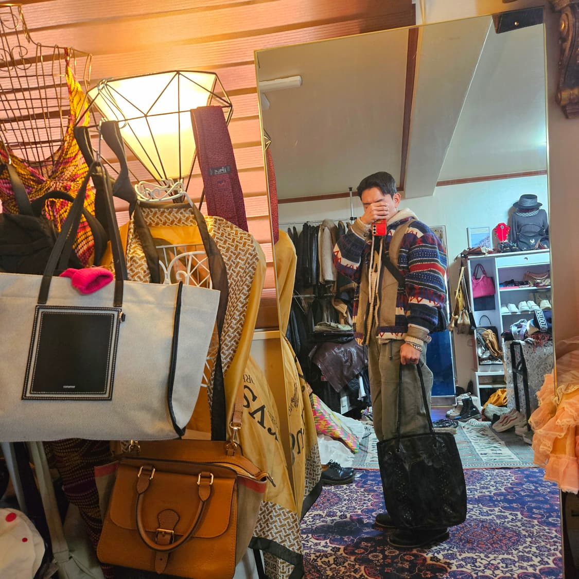 DALIFEAT 스터드 가죽 센터로고 보헤미안 토트백 상품이미지3