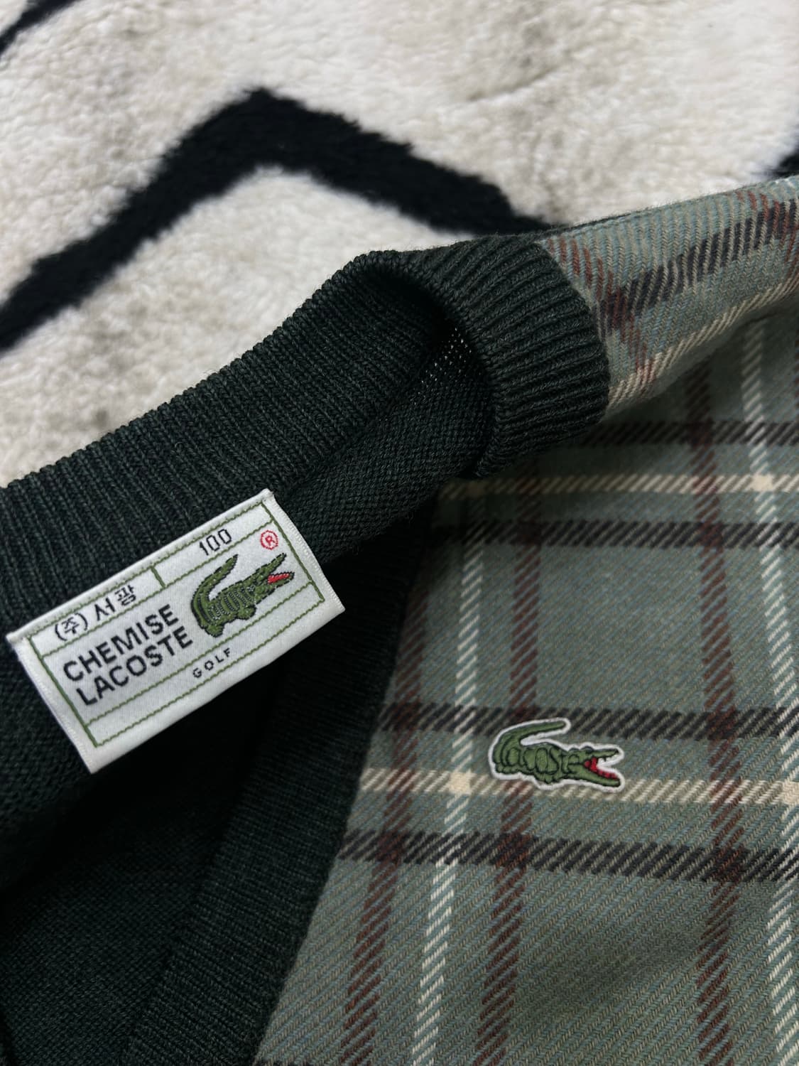 [L]라코스테 V넥 체크 가디건/다크그린 상품이미지5