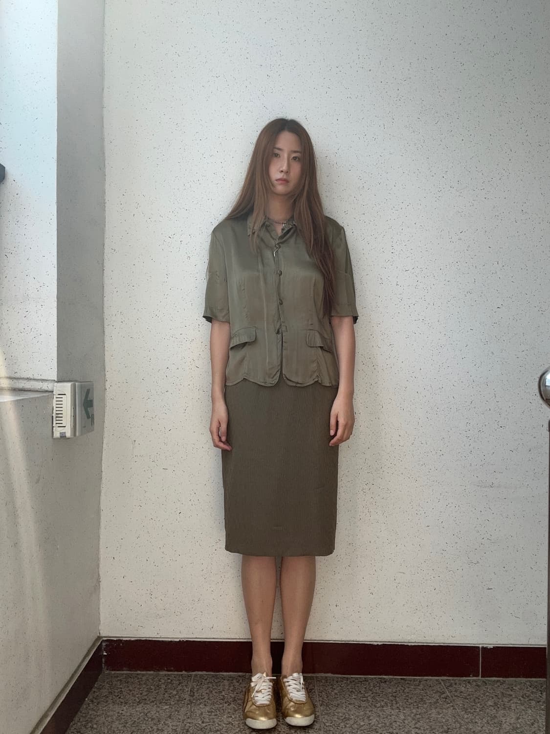 올리브 미디 스커트 상품이미지5