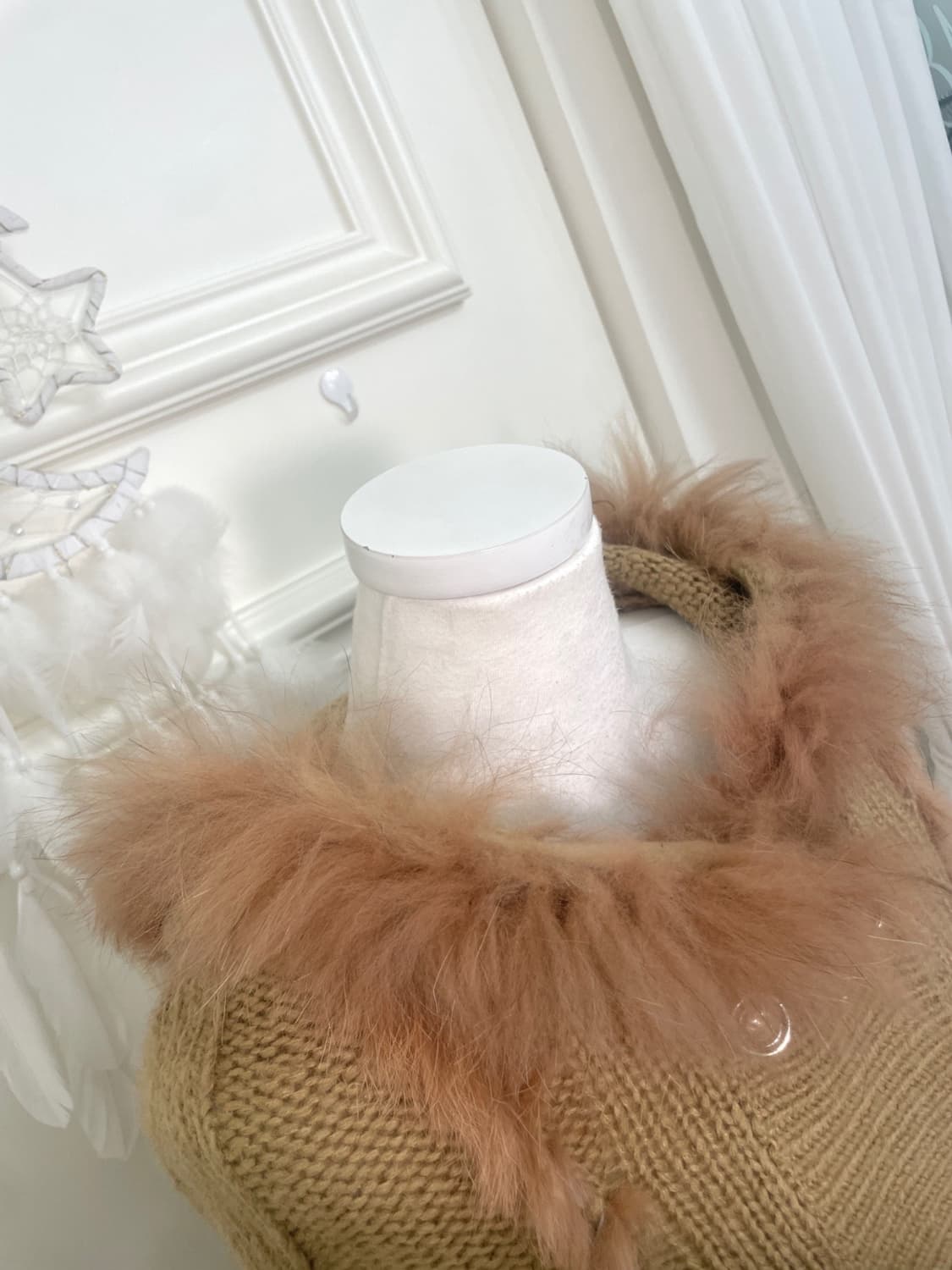 camel rabbit fur hoodie sweater cape 상품이미지8
