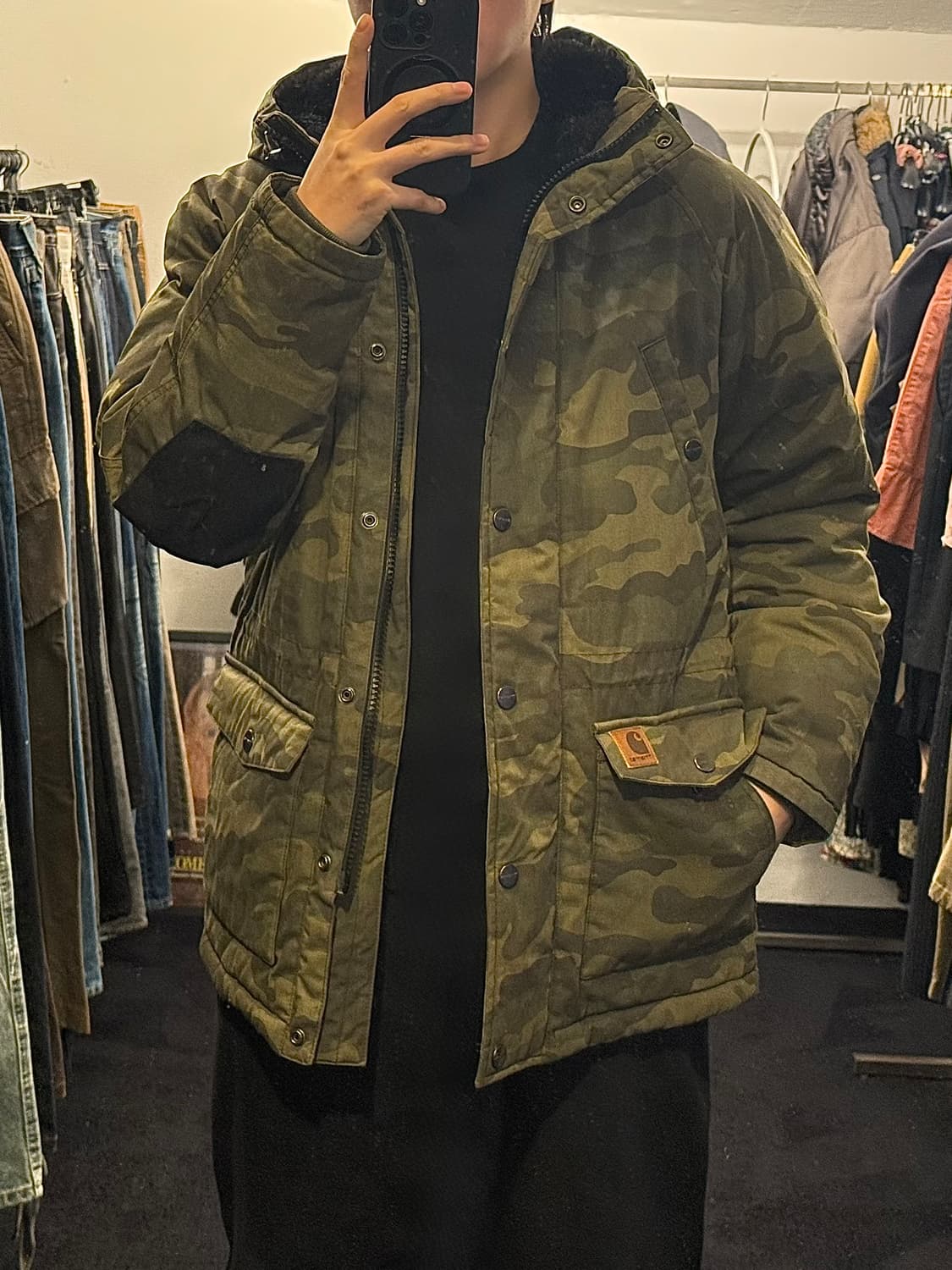 칼하트 카모 플라쥬 워크 후드 야상 패딩 눕시 밀리터리 퀄팅 눕시 하이넥 상품이미지1