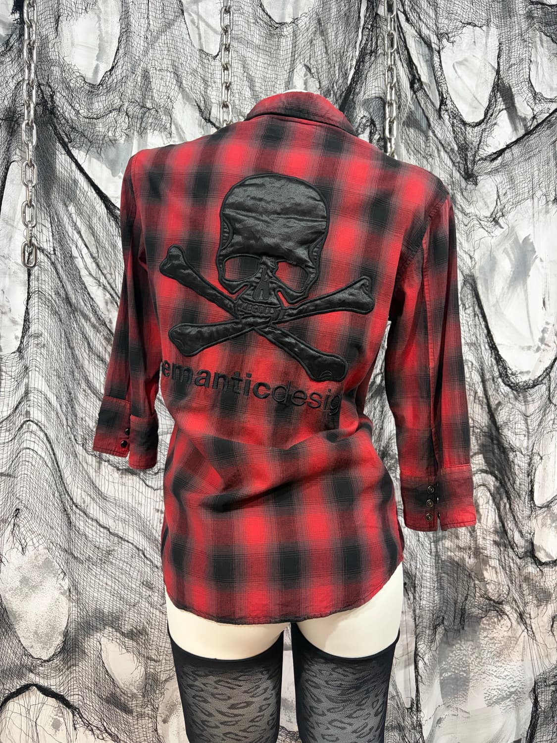 Roen x Semantic back skull check shirt 상품이미지2